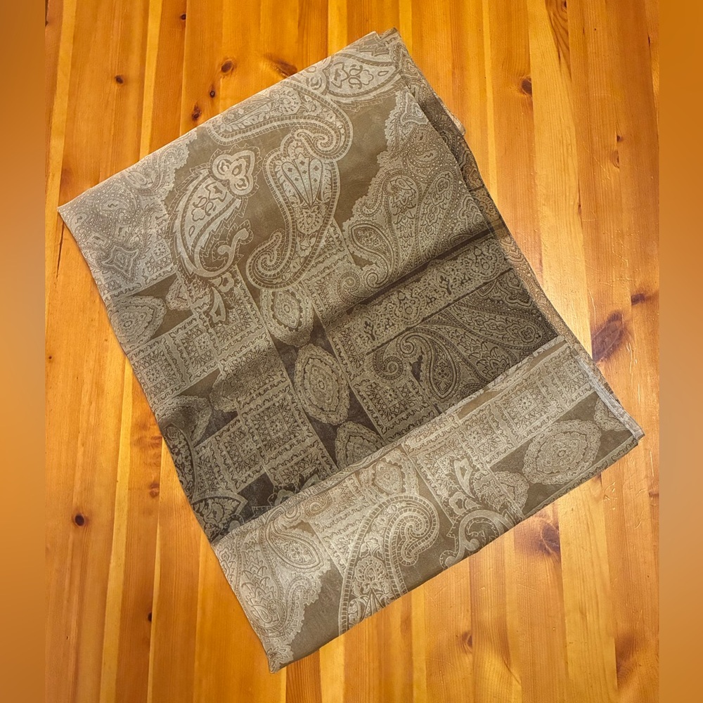 Art of the Scarf, Tie Rack, Elegant Paisley Scarf in Browns and Cream